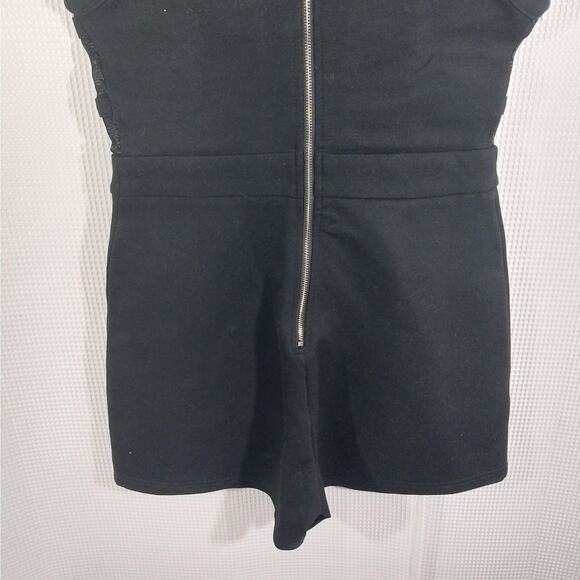 NWT! LAC BLEU! BLACK STRETCH 1 PC ROMPER, SHEER MESH BLOCKED BODICE! SZ S - Picture 7 of 11